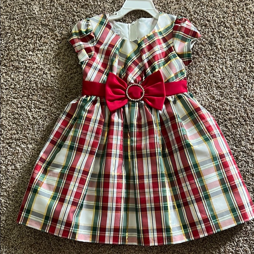 Plaid Dress with Red Bow